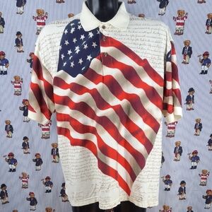 American Summers American Flag Constution all over print patriotic XL polo shirt